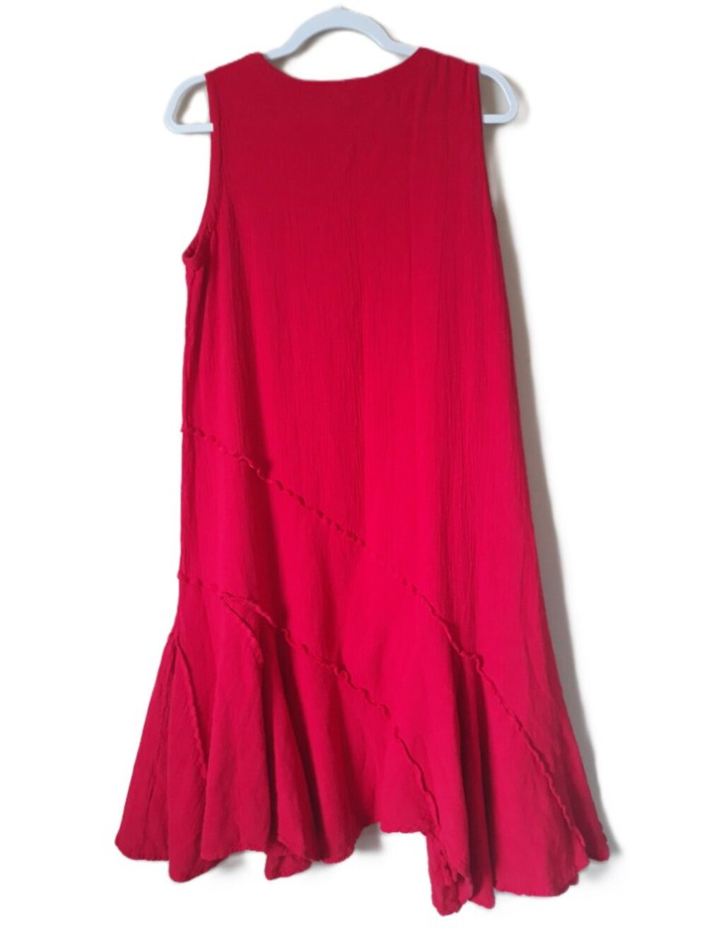 Oh My Gauze Red Asymmetric Midi Dress Sleeveless 2 (L/XL) Cotton Lagenlook Boho - Picture 2 of 5